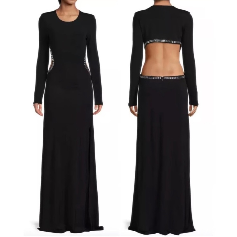 RAMY brook Emory gown Black Long Sleeve Homecoming Dress crystals NEW NWT 12
